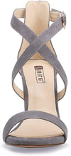 Load image into Gallery viewer, Dress Shoes Gray Suede Chunky High Heel Open Toe Sandal