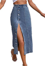 Load image into Gallery viewer, Plus Size Maori Dark Blue High Waisted Solid Button Up Denim Jean Skirt