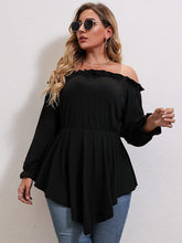 Load image into Gallery viewer, Plus Size Off Shoulder Peplum  Long Sleeve Ruffle Blouse
