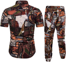 Load image into Gallery viewer, Men&#39;s Brown Short Sleeve 2 Pieces Hawaiian Tracksuits