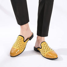 Load image into Gallery viewer, Men&#39;s Leather Yellow Studded Slip On Dress Shoes
