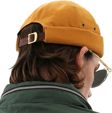 Load image into Gallery viewer, Men&#39;s Mustard Brimless Leather Strap Beanie Cap