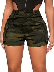 Camouflage Grey High Waist Cargo Shorts