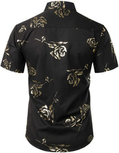 Load image into Gallery viewer, Slim Fit Hipster Rose Printed Button Down Short Sleeve Shirt