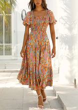 Load image into Gallery viewer, Floral Puff Sleeve Summer Short Sleeve Maxi Dress