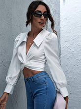 Load image into Gallery viewer, Zoe White Twist Front Tie Back Long Sleeve Crop Top