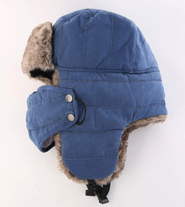 Men's Windproof Warm Trapper Blue Russian Hats with Mask
