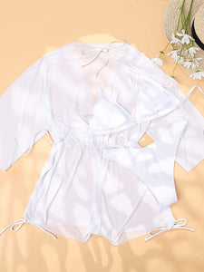 White Sheer Long Sleeve Romper & Bikini Set