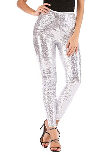 Plus Size Silver Sequin Sparkle Leggings