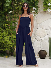 Load image into Gallery viewer, Island Beach Style Black Loose Fit Smocked Wide Leg Jumpsuit