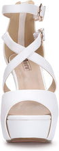 Load image into Gallery viewer, Nurtured White Pu Crisscross Strappy Chunky Heel Sandals