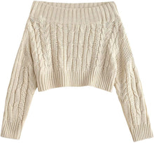 Load image into Gallery viewer, Chunky Cable Knit Beige Off Shoulder Pullover Sweater