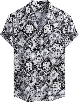 Men's Black/Grey Bandanna Print Summer Style Short Sleeve Shirt