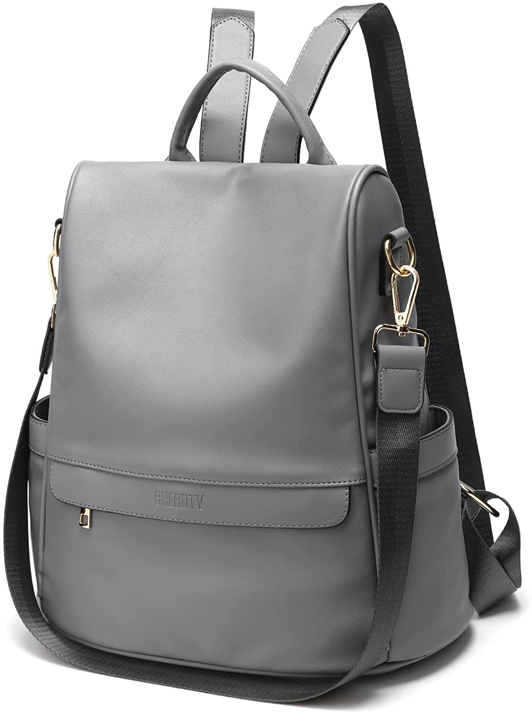 Dark Grey Faux Leather Waterproof Backpack