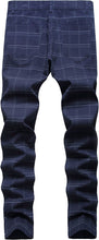 Load image into Gallery viewer, Stylish Men&#39;s Blue Plaid Flat Front Skinny Stretch Dress Pants
