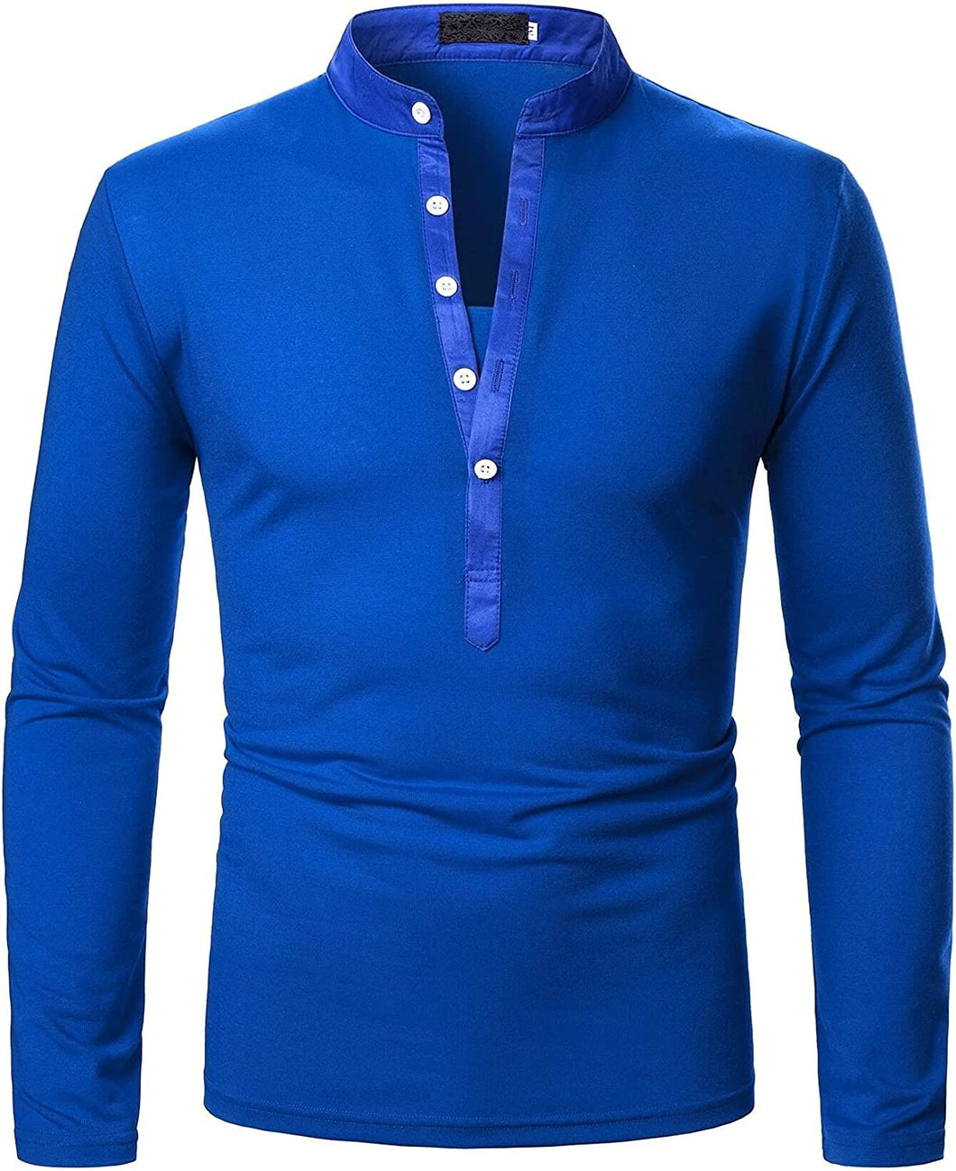 Men's Blue Casual Long Sleeve Henley Shirt