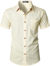 Load image into Gallery viewer, Men&#39;s Brown Linen Button Up Short Sleeve Shirt