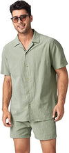 Load image into Gallery viewer, Men&#39;s Sage Green Drawstring Casual Short Sleeve Shorts Set