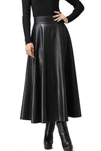 Load image into Gallery viewer, Vegan Leather Burgundy Red High Waist A Line Midi Skirt