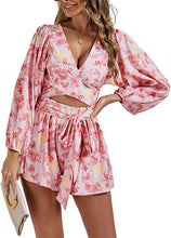 Load image into Gallery viewer, Destination Blue Printed Long Sleeve Shorts Romper