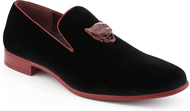 Men's Black/Red Gold Tiger Head High Quality Velvet Loafer Dress Shoes