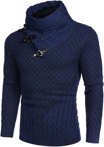 Men's Navy Blue Long Sleeve Slim Fit Designer Knitted Turtleneck Sweater