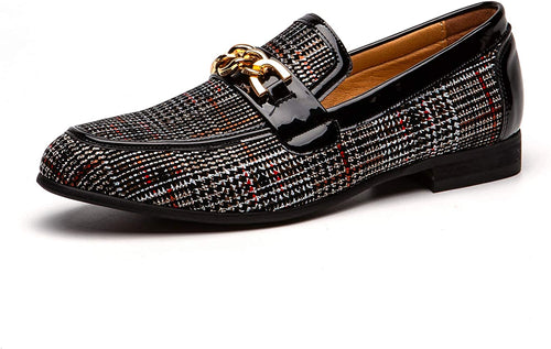 Gold Chain Black Faux Leather Men's Noble Loafer