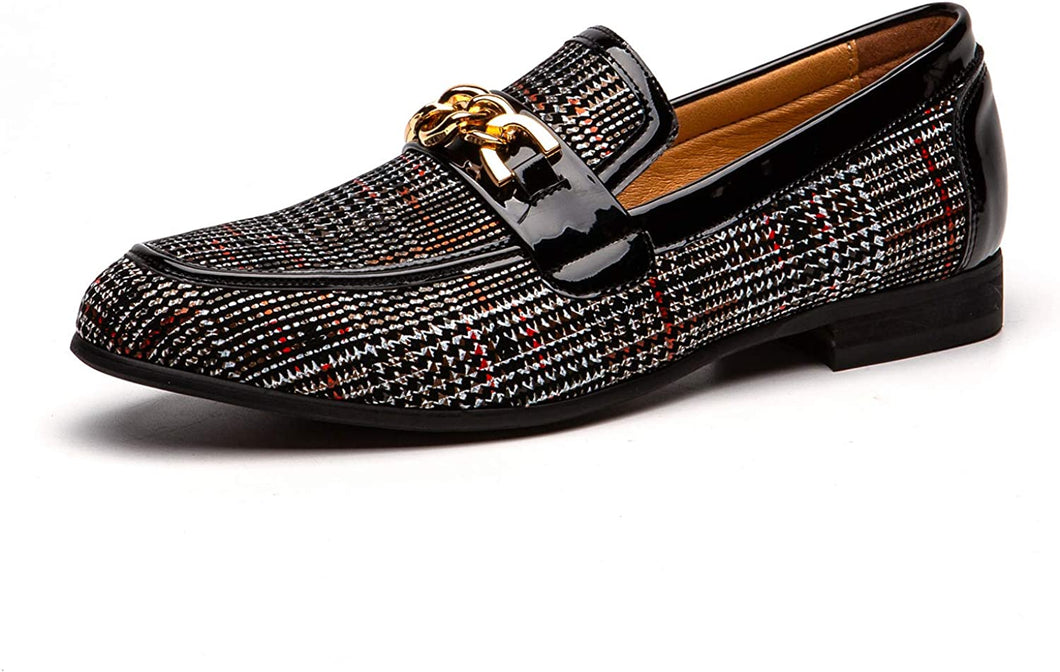 Gold Chain Black Faux Leather Men's Noble Loafer