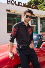 Load image into Gallery viewer, Men&#39;s Black Rose Print Button Down Long Sleeve Shirt