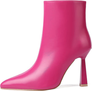 Goddess Hot Pink Pointed Toe Stiletto High Heeled Booties