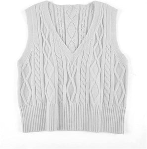 Pullover Cable Knit Vest Sleeveless Loose Fit Sweater Top