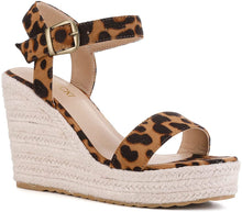Load image into Gallery viewer, Leopard Wedge Ankle Strap Open Toe Platform Sandals