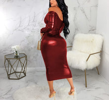 Load image into Gallery viewer, Sparkly Burgundy Elegant Bodycon Long Sleeve Midi Party Dress