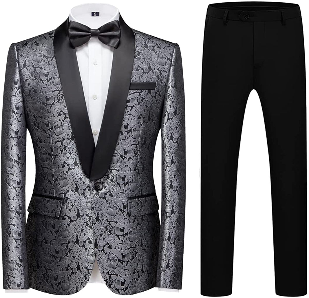 Paisley Silver 2 Piece Shawl Lapel Tuxedo Men's Suit