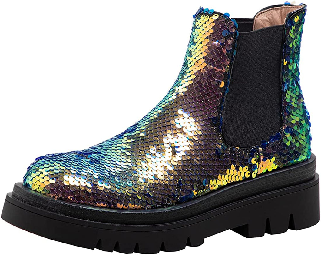 Modish Gold Sequin Low Heel Chelsea Boot