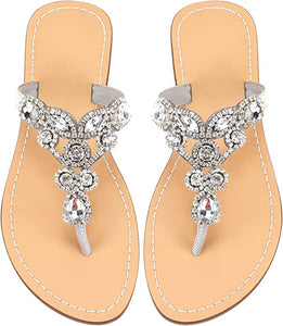 Blue Rhinestone T-Strap Summer Elegant Sandals