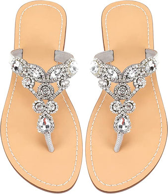Dark Silver Rhinestone T-Strap Summer Elegant Sandals