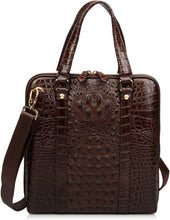 Load image into Gallery viewer, Men&#39;s Coffee Crocodile Embossed Genuine Leather Briefcase