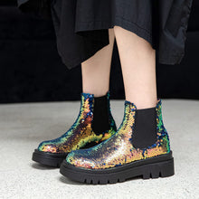 Load image into Gallery viewer, Modish Gold Sequin Low Heel Chelsea Boot