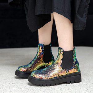 Modish Gold Sequin Low Heel Chelsea Boot