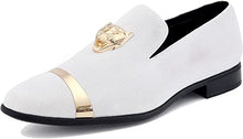 Load image into Gallery viewer, Men&#39;s White Gold Tiger Head High Quality Velvet Loafer Dress Shoes