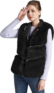 Shaggy Black Faux Fur Sherpa Fleece Outwear Vest