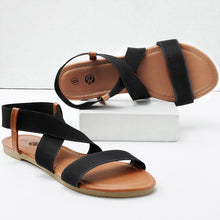 Load image into Gallery viewer, Cross Strap Black Non Slip Flat Elastic Sandals