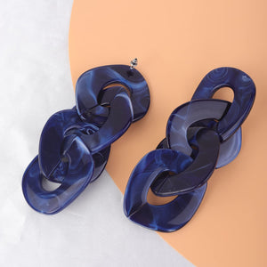 Acrylic Blue Chunky Long Link Chain Dangle Earrings