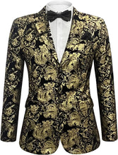 Load image into Gallery viewer, Formal Gold Velvet Men&#39;s Floral Blazer Suit