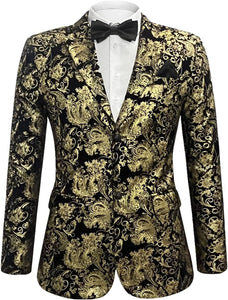 Formal Gold Velvet Men's Floral Blazer Suit