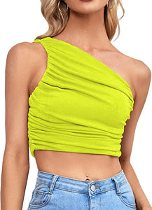 Black Ruched One Shoulder Crop Top