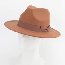 Load image into Gallery viewer, Montfort Classic Wide Brim Bowknot Coffee Fedora Hat