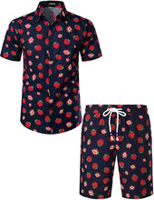 Load image into Gallery viewer, Men&#39;s White Cherry Printed Casual Short Sleeve Shirt &amp; Shorts Set