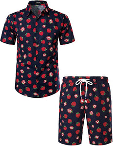 Men's Orange Floral Printed Shirt & Shorts Set